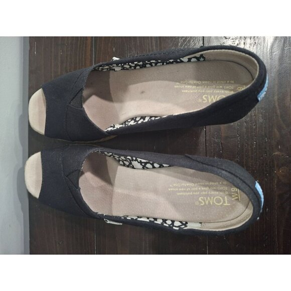 EUC Toms Calypso Black Peep Toe Espadrille Hemp Wedge/Sz. 9 - Picture 7 of 9